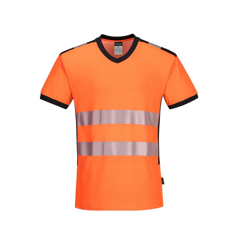 T-shirt coton col V haute visibilité orange