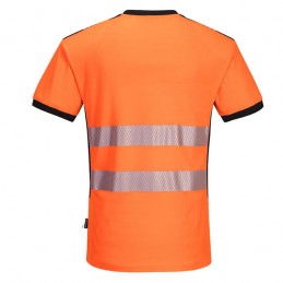 T-shirt coton col V haute visibilité orange