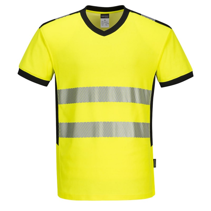 T-shirt coton col V haute visibilité jaune