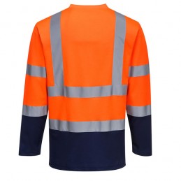 T-Shirt Coton orange marine Comfort bicolore manches longues