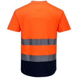 Tee-shirt orange marine Mesh bicolore