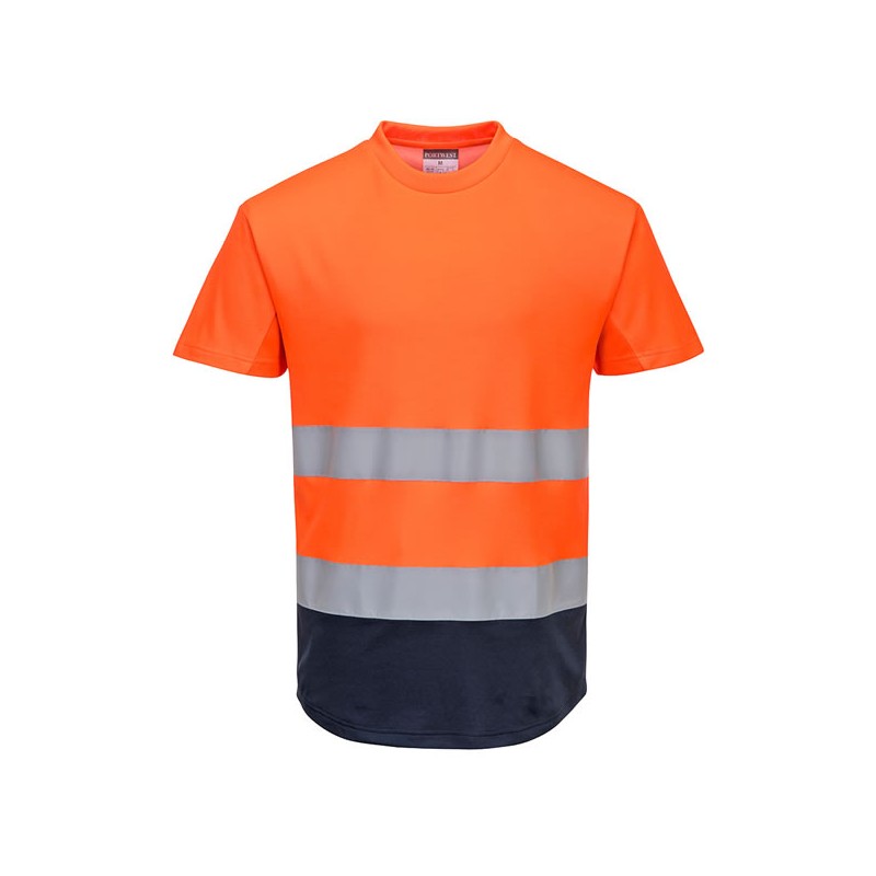 Tee-shirt orange marine Mesh bicolore