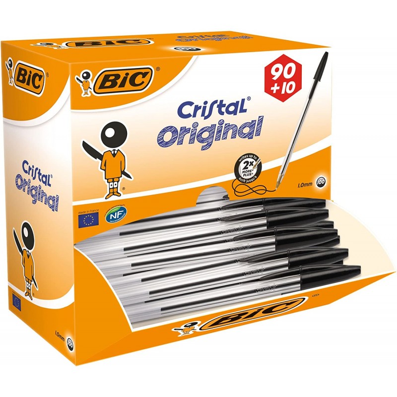 Stylo bille Cristal noir Original - Boîte de 90 + 10 offerts - Bic®