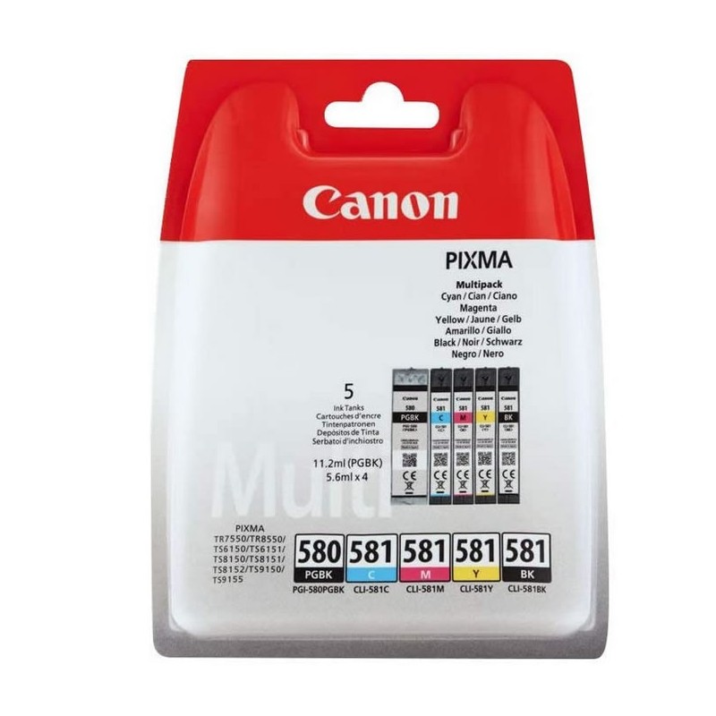 Canon PGI-580/CLI-581 Cartouche BK/CMYK Multipack Noir, Cyan, Magenta, Jaune