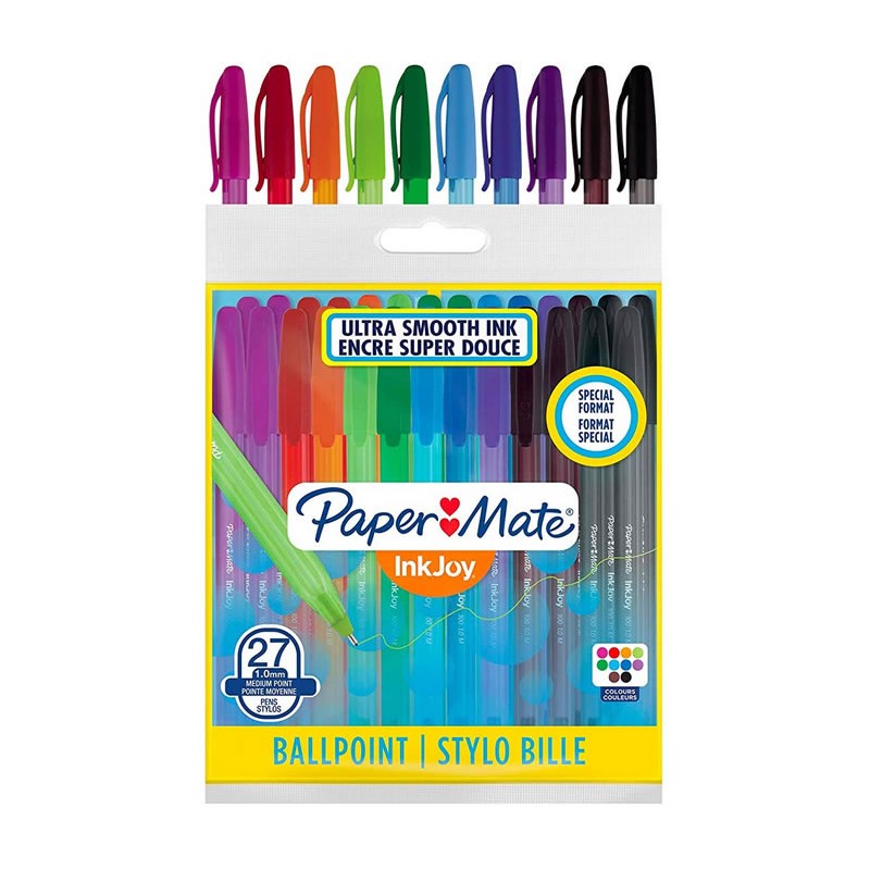 27 Paper Mate InkJoy 100ST stylos à bille pointe moyenne assortiment de couleurs joyeuses