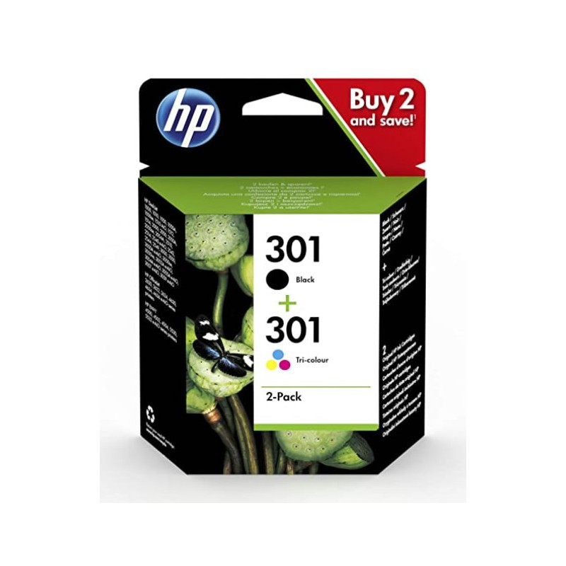 HP 301 Pack de 2 Cartouches d'Encre noire et trois Couleurs