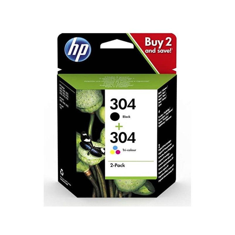 HP 304 Pack de 2 Cartouches d'Encre Noire et Trois Couleurs