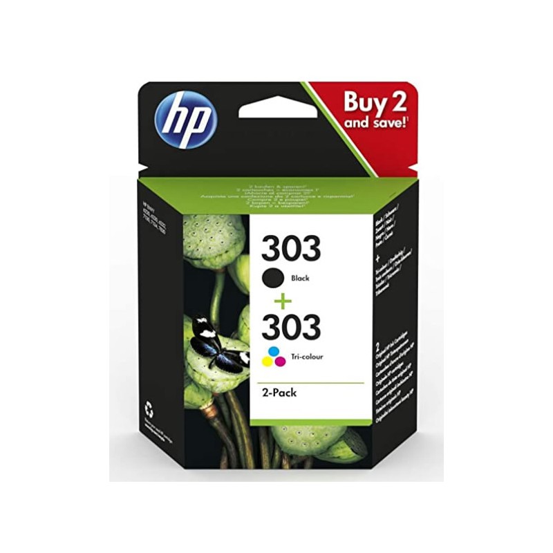 HP 303 Pack de 2 Cartouches d'Encre, Noire et Trois Couleurs