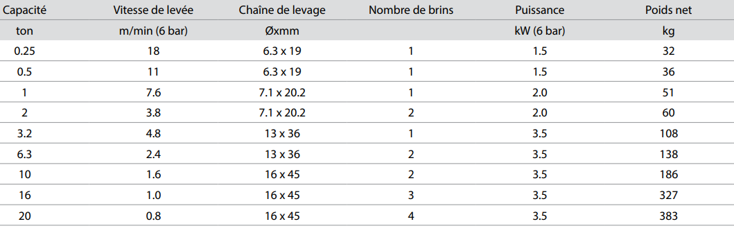 Palan pneumatique à chaîne.