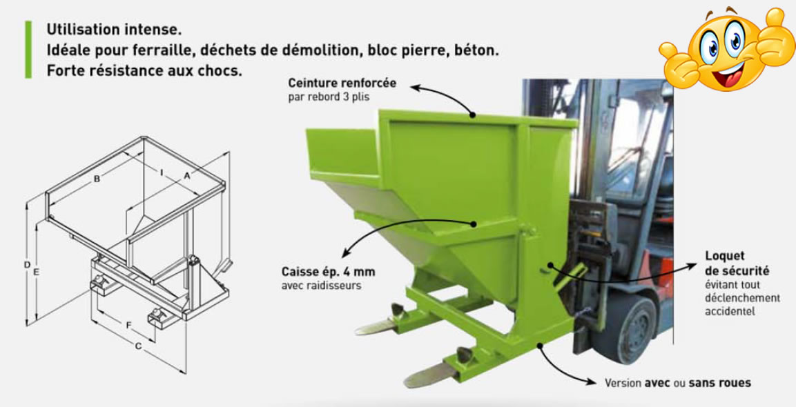 Benne basculante pour ferraille et déchets de démolition